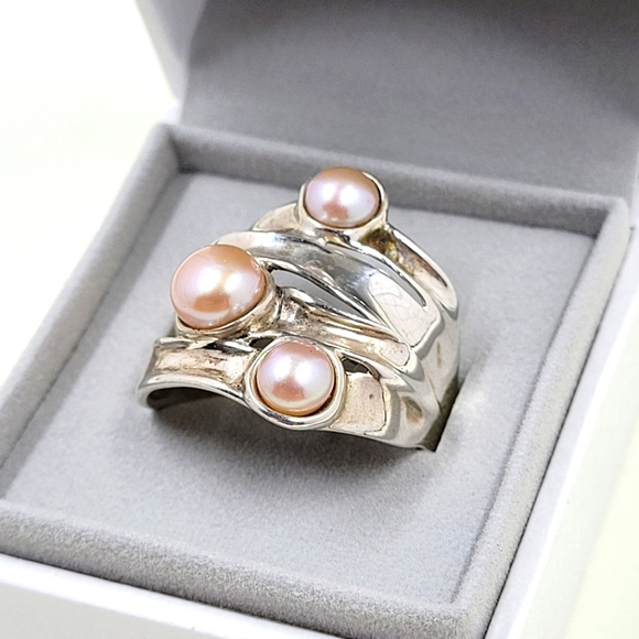 Estate Hagit Gorali Israel Sterling Silver Pearl Ring - Picture 1 of 3